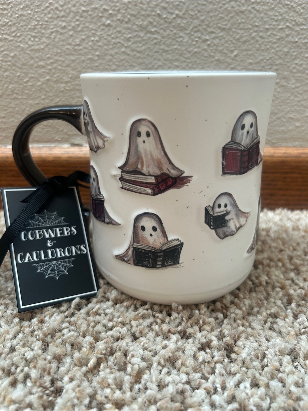 Cobwebs & Cauldrons Ghosts Reading Ceramic Mug - White